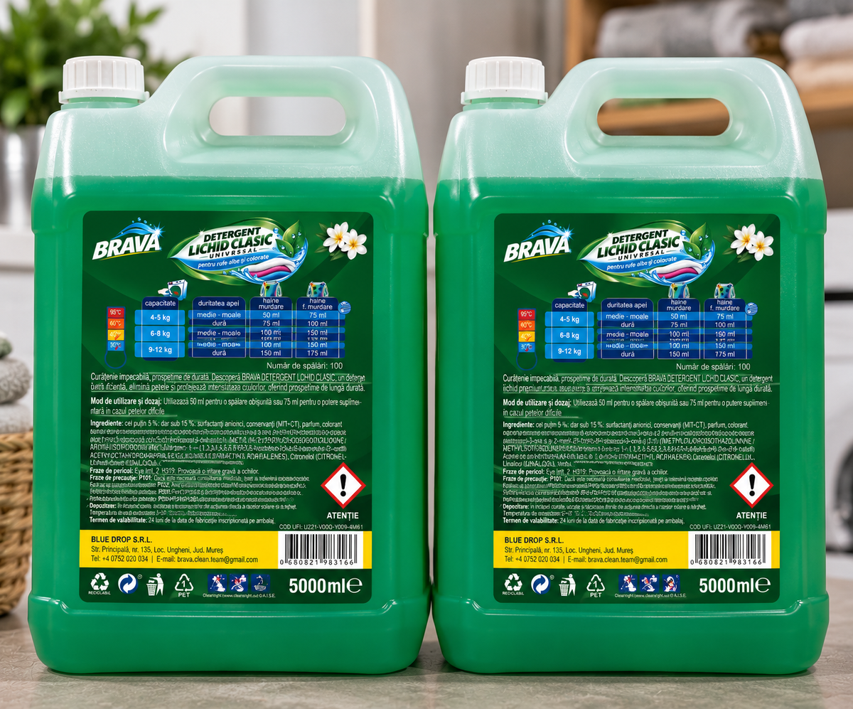 Pachet 2 × Detergent Lichid BRAVA Clasic 5L – 10L